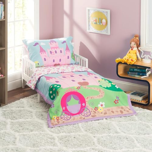 Listado de Ropa de cama infantil que puedes comprar esta semana. 39 Everyday Kids - Juego de ropa de cama de 4 piezas para niños pequeños - Princess Storyland - Incluye edredón, sábana encimera, sábana bajera ajustable y funda de almohada...