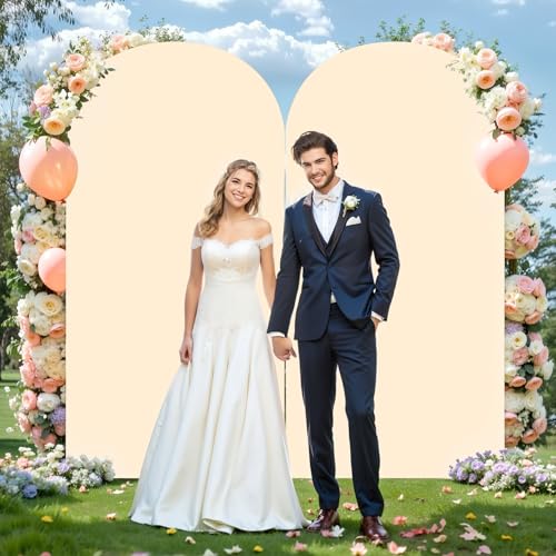 Image of Champagne Arch Cover 6.6FT Spandex Fitted Wedding Arch Stand Covers Round Top Chiara Arch Covers Stretchy Backdrop Cover for Birthday Party Ceremony Banquet Decoration