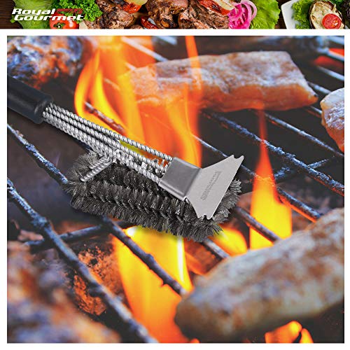 Image of Royal Gourmet TB1707 Grill Cleaning Brush and Scraper, 17-Inch Wire Bristles Stainless Steel Brush for Gas /Charcoal Grills Grates, Perfect BBQ Cleaning Accessory, Silver