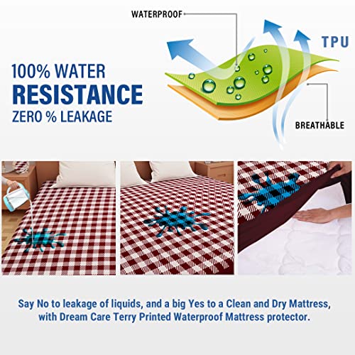 Image of Dream Care Waterproof Fitted Terry Cloth Printed Mattress Protector for Single Bed with Elastic Strap - 78 inchX36 inch, Dark Brown