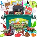 Trubic Dinosaur Slime Making Kit for Boys, Butter and Crystal Slime, Glow in The Dark and Add-ins with Storage Box, Dino Figurines with Lava, DIY Birthday Party Favors Gift Toys for Kids 6-12