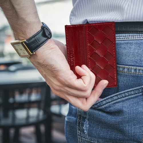 Premium Nappa Leather Card Holder Wallet - Minimalist RFID Blocking Design with 6 Card Slots & Cash Slot - Unisex Expert Craftsmanship, Ideal Gifts for Men & Women, Wallet for Men (Red Wine)3