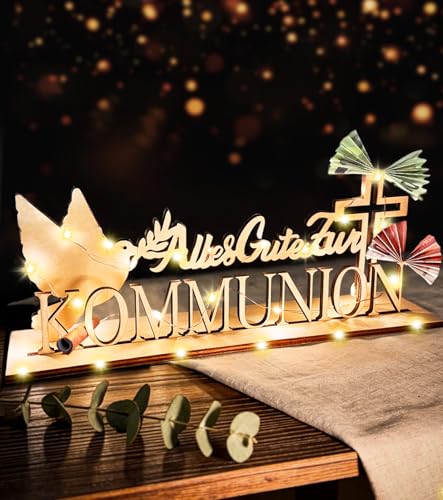 Kommunion Geschenke für Mädchen Junge Holz Geldgeschenk Kommunion Verpackung mit Lichterketten Erstkommunion Geschenke Junge Mädchen Erstkommunion Deko