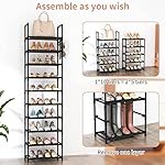 10 Tiers Tall Shoe Rack 20-25 Pairs Boots Organizer Storage Sturdy Narrow Shoe Shelf for Entryway, Closets with Hooks, Black - Image 5