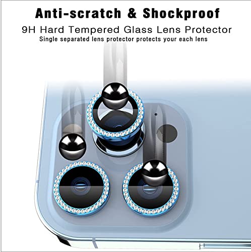 Image of For iPhone 13 Pro /13 Pro Max Camera Lens Protector Tempered Glass Screen Protector, Anti-Scratch Premium Tempered Glass Film Aluminum Alloy 3D Lens Ring Cover - (3 Pack, Silver Diamond)