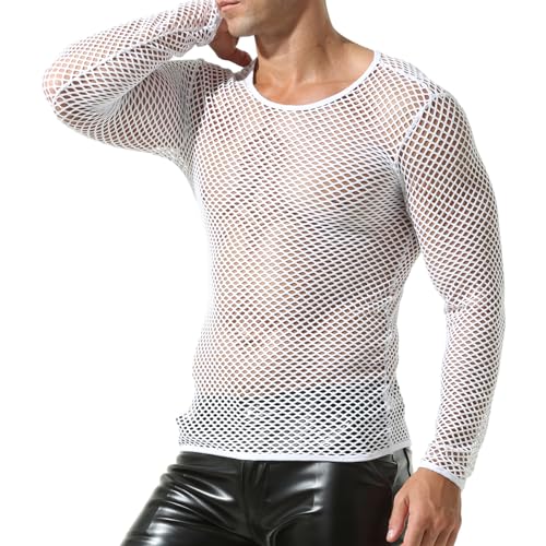DTODWW Men's Mesh Shirts Fishnet Tank Top T-Shirts See Through Sexy Round Neck Sexy Muscle Crop Tee …3