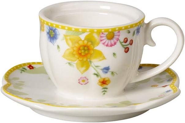 Villeroy und Boch Spring Awakening świecznik na podgrzewacze, filiżanka ze spodkiem, dekoracyjny świecznik, porcelana premium, żółty, biały, kolorowy, 10 x 10 x 5,1