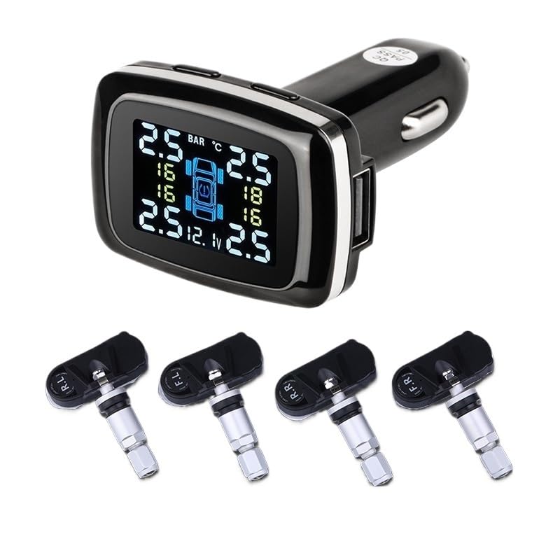 Tpms Sistema di monitoraggio dell'allarme della pressione dei pneumatici con 4 sensori, sistema di allarme di sicurezza for auto, accendisigari, pressione dei pneumatici Pressione Pneumatici(Internal