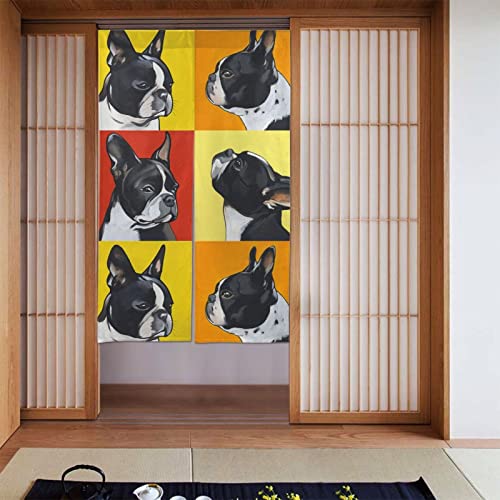 のれん ボストンテリア 油彩 油絵 犬柄 間仕切り 暖簾 遮光 おしゃれ ドアカーテン キッチン リビング 飲食店 出入り口 インテリア 目隠し カーテン 新居祝い