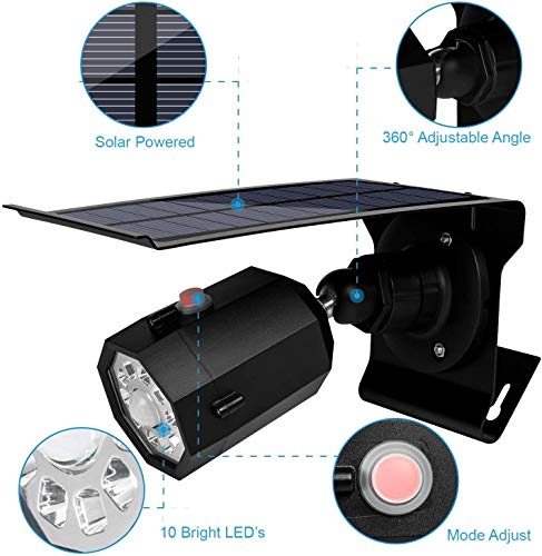 Fugetek Motion Sensor Outdoor Security Light and Dummy Camera, Solar Powered, Wireless, 3 Modes, IP65, Waterproof, Bright LEDs, Rechargeable, Yard, Garden, Driveway, Walkway, Black