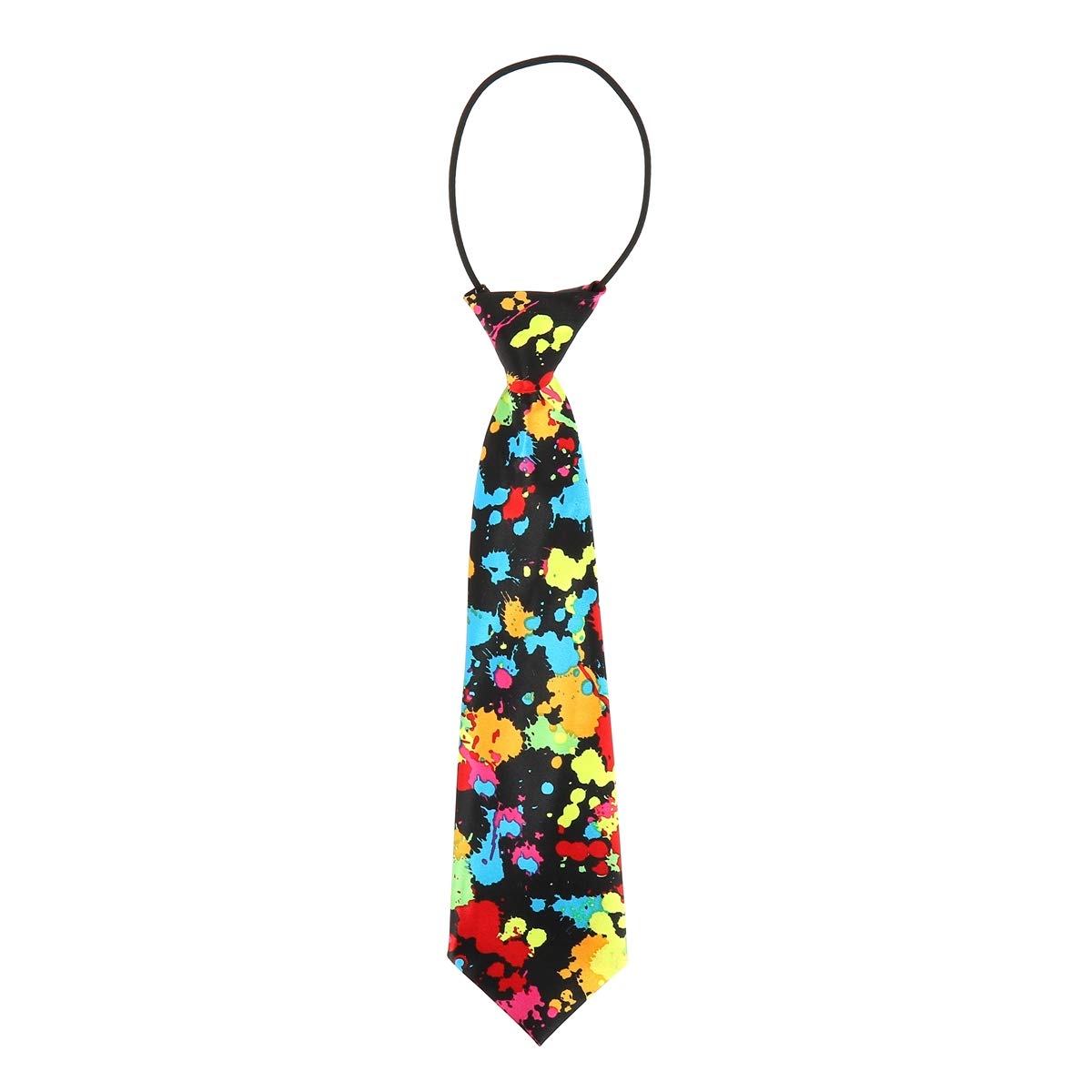 Cravate Homme ou Garçon et Noeud Papillon Eclaboussure Multicolore - Collection Originale - Motif Fantaisie Fluo sur Fond Noir