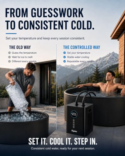 Image of Ice Bath Chiller for Cold Plunge Tubs, 1 /3HP 330W Glydea Cold Plunge Water Chiller with Built-in Ozone Function, 24 /7 Water Flow, Dual Filtration, Upgraded Hose and Pump, Large LED Color Display
