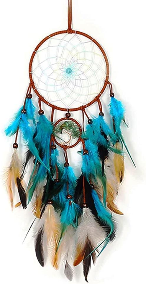 Dream Catcher Tree of Life Blue Dreamcatcher, BetterJonny Handmade Feather Dreamcatcher with Natural Healing Crystal Stone Wall Hanging Home Decoration for Home Ornament Craft