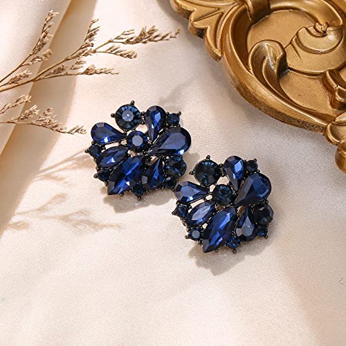 Flyonce Flower Clip-on Earrings for Women, Rhinestone Crystal Floral Clip On Earring4
