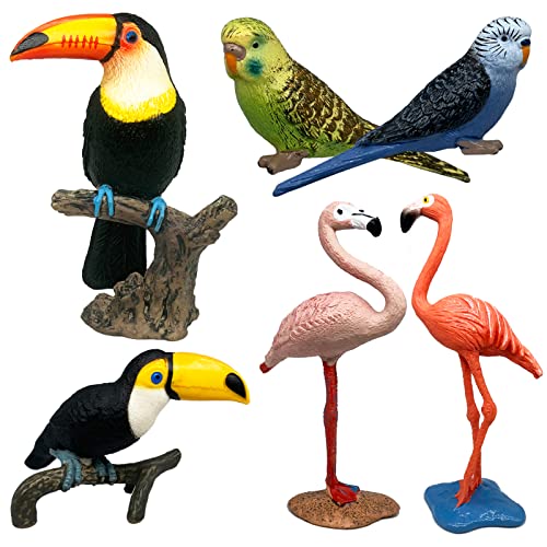 Gemini & Genius 6Pcs Bird Figurines For Kids-Tropical Bird Figures Toys - Toucan, Parrot And Flamingo. Great For Garden Decoration, Educational Toy, Cake Toppers, Party Gift For Kids #TOP30