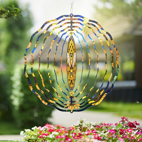Image of FLAGWIX Bee Wind Spinner, 12 in Stainless Steel Garden Decor