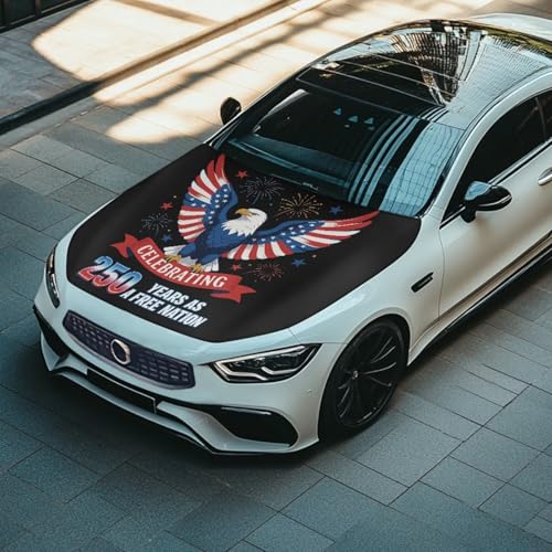 Image of Eagle USA Flag Car Hood Cover 250 Years Celebrating Car Hood Cover Banner for Women Men Removable Comfortable Car Bonnet Banner Auto Accessories Festival Decorations for Cars Sedans