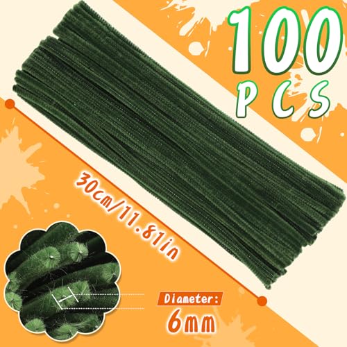 Image of 100 Pieces Pipe Cleaners Bulk Chenille Stem Sage Green Pipe Cleaners | Fuzzy Sticks Pipe Cleaners for Crafts Festival Home Decorations