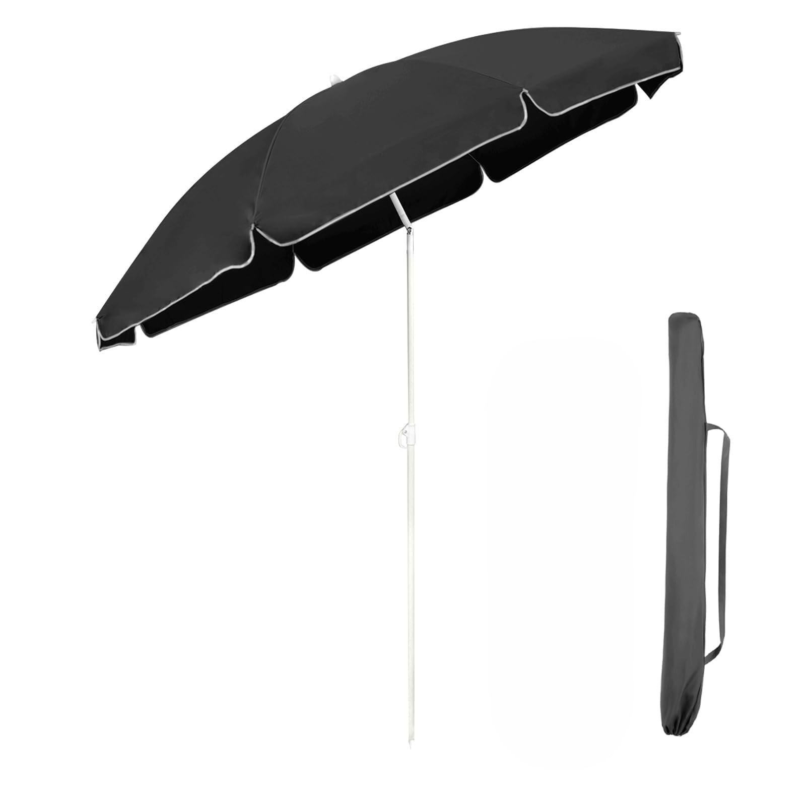 Sekey® 1.8m Beach Umbrella with Cover, Portable Tilting Garden Parasol Umbrella, Small Parasol for Beach/Pool/Patio, Round Sunscreen UV20+ Dark Gray — image 1