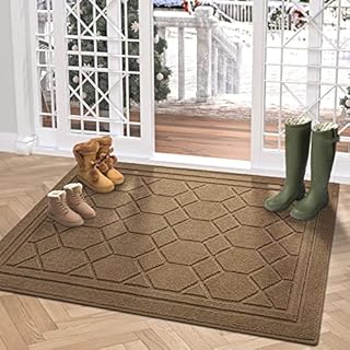 DEXI Non Slip Door Mat 50 x 80 cm,Absorbent Resist Dirt Entrance Rug,Machine Washable Floor Mat for Indoor,Outdoor,Courtyard,Front Back Door - Brown