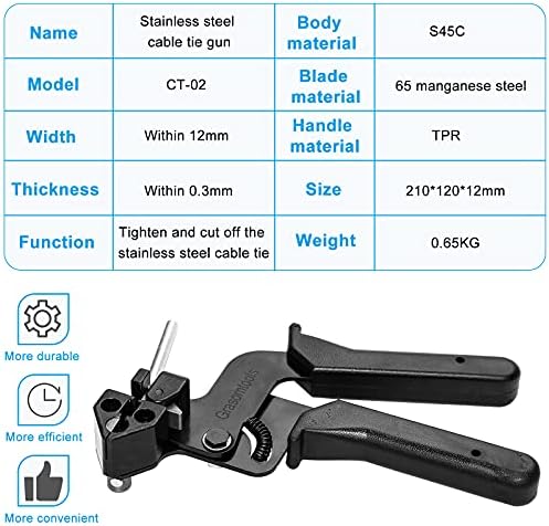 200PCS Stainless Steel Cable Ties and Metal tie wrap Gun,Zip Tie Tool,Cable Tie Gun for Stainless Steel Cable Ties, 4.6 * 270mm Stainless Steel Cable Ties
