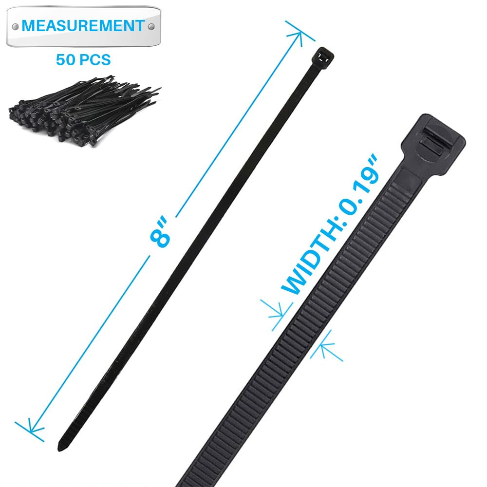 Durapak Supplies 400-Pack Black Nylon Cable Zip Ties – 8 Inch, 50lb Tensile Strength – Industrial & Household