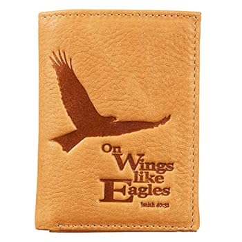 Saddle Tan Genuine Leather Tri-Fold Wallet - Isaiah 40:31