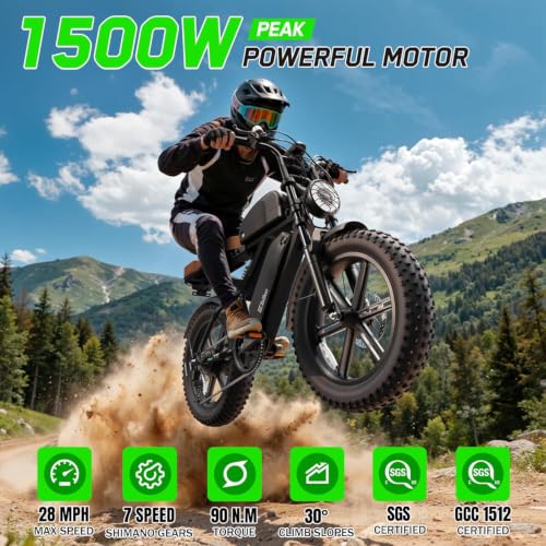 Image of SISIGAD Electric Bike for Adults, 1500W Peak Motor E Bike with 48V 15 /15 * 2Ah Battery, 60-100 Miles Range Electric Bicycle, 20 inch New All-Terrain Ebike with 7 Speeds, Full Suspension
