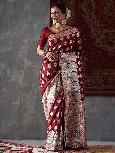 Image of AKHILAM Women's Woven Design Banarasi Silk Saree With Unstitched Blouse Piece (MAHI4001 Parent)