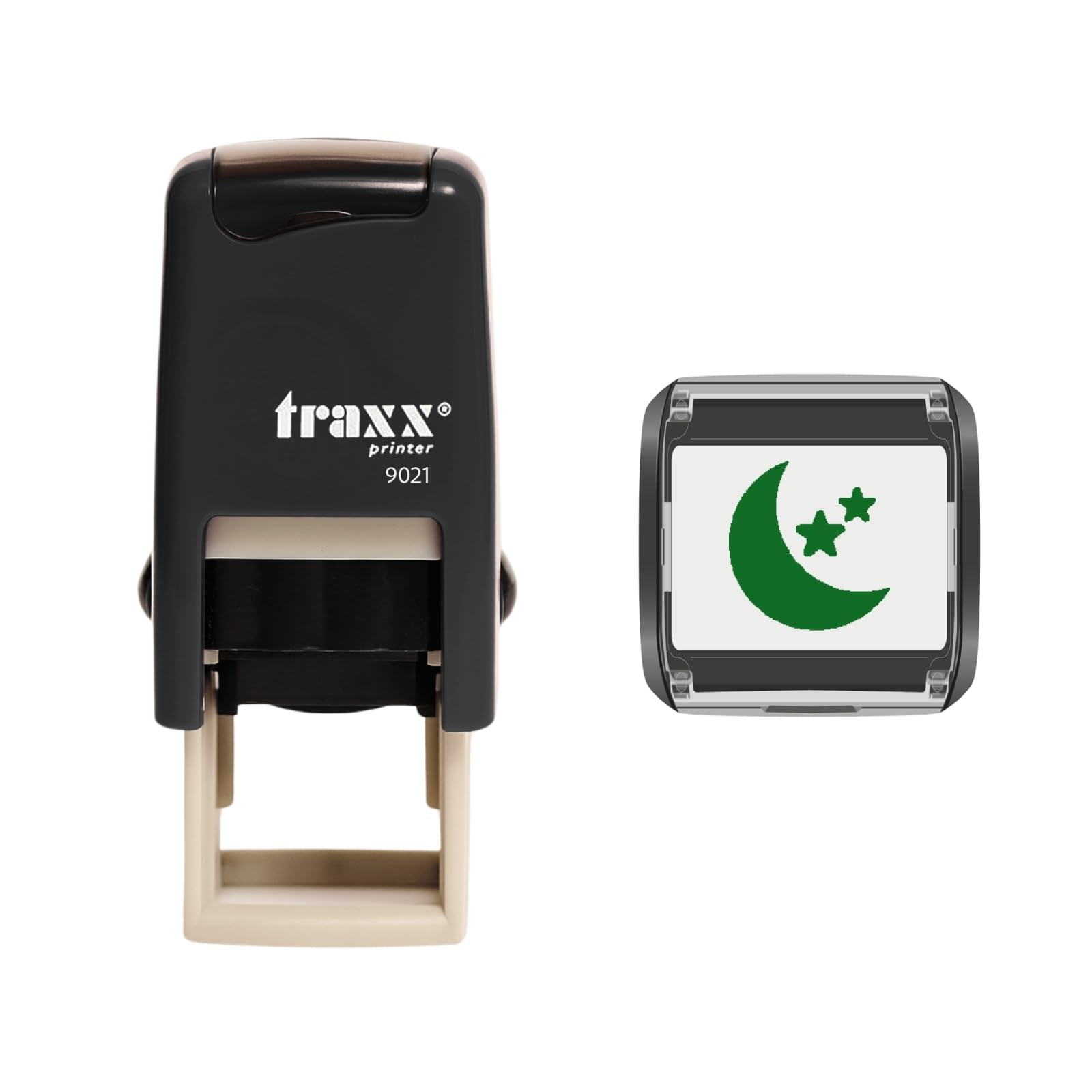 Traxx 9021 Loyalty Card Self Inking Rubber Stamp Business School College *A Green Moon and Stars Design*