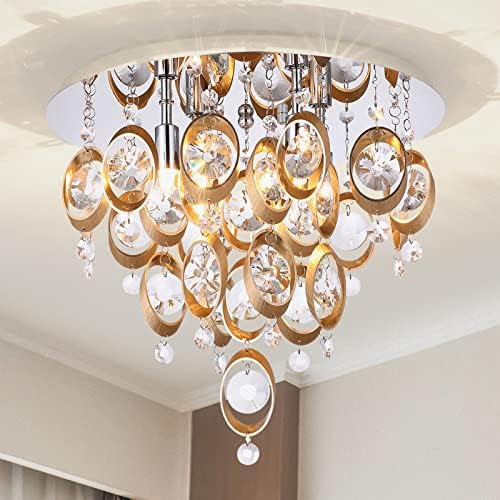 Crystal Chandelier Lighting Fixture 4-Lights,G9 Close Flush Mount Ceiling Light for Bedroom Bathroom Kitche Island. (Copper)