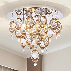 QQHOO Crystal Chandelier Lighting Fixture 4-Lights,G9 Close Flush Mount Ceiling Light for Bedroom Bathroom Kitche Island. (Copper)