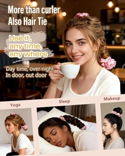 Image of BONNET QUEEN Satin Heatless Curler for Women,Hair Curler Without Heat for Heatless Curls Overnight,2-in-1 Curling Rod with Scrunchie for All Hair Types,1 Pack,Cream Pink