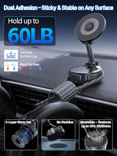 Image of Car Phone Holder Compatible with Magsafe [60+LBS Strongest Suction & 2800gf Magnetic] 360 Adjustable Car Phone Mount, Phone Holders for Your Car for iPhone 17 Pro Max 16 15 14 13 12 Air Plus
