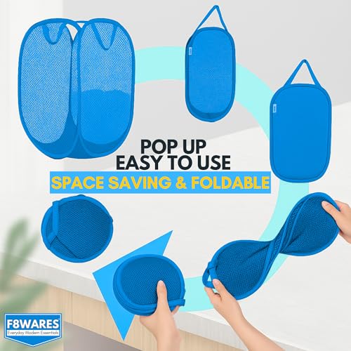 Image of F8WARES 2PK 75 Litres Nylon Mesh Foldable Laundry Basket for Clothes - Odourless Breathable Laundry Bag for Clothes with Carry Handles - Kids Toy Baskets For Storage & Dirty Cloth Basket Hamper Sky