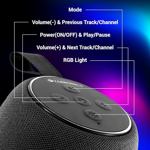 ZEBRONICS Sonic POD 20, Portable Bluetooth Speaker, 10 Watts, Upto 15 Hours Playback, RGB LED, Call Function, Fabric Finish with Carry Loop, BTv5.3... - Image 6