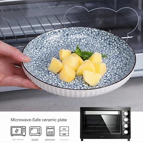 Image of Japanese Style 8-Inch Ceramic Round Dinner Plate - Microwave & Dishwasher Safe, 20.4x4.3cm Porcelain Dish for Seafood, Appetizers & Snacks, Sakura (2 Piece)