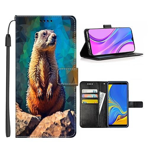 Xioolia Funda tipo cartera para Samsung Galaxy A8s con Marmot-aa24 de piel TPU suave, con función atril, a prueba de golpes, ranuras para tarjetas, funda de protección, multicolor