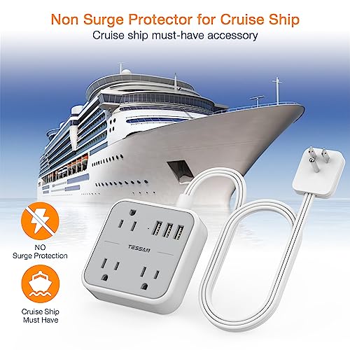 Ultra Thin Flat Extension Cord, Tessan Flat Plug Power Strip With 3 Usb Ports 5 Ft, Low Profile Flat Head Wall Plug Outlet Concealer With 3 Outlets For Cruise Ship, Office, School, Travel, Dorm Room #TOP5