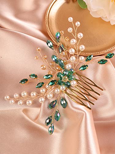 Peine Kercisbeauty verde y dorado para boda 13 cm miniatura 5