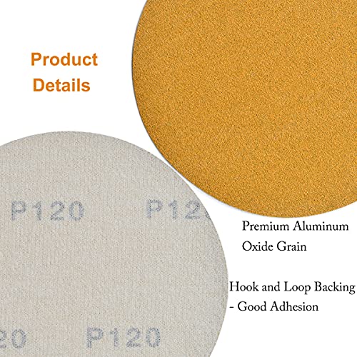 Image of 6-Inch No-Hole Hook and Loop Sanding Discs 120-Grit, Random Orbital Sandpaper for Automotive and Woodworking, 100-Pack