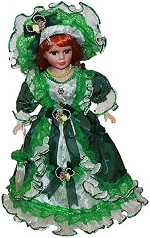 Harilla 40cm Porcelain Doll with Holder, Pretty Girl with Dress and Hat , Green, as described