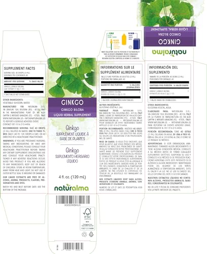 Naturalma BATMGINKGOBILOBA4OZ Ginkgo (Ginkgo Biloba) Leaf Alcohol-Free Tincture - 4 Fl Oz Liquid Extract In Drops - Herbal Supplement thumb #1