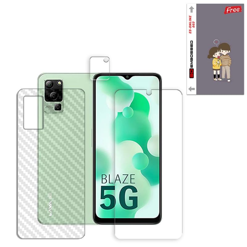 ARBAN Screen Protector for Lava Blaze 1X (1 Front Screen Guard + 1 Back Carbon Fiber + 1 Camera Lens Protector and With Free 1 Mobile Back Embossed Skin AMSKIN003)