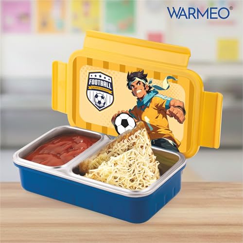 Image of WARMEO Cosmic 3D Print Insulated Lunch Box with Two Compartment BPA Free, Kids Lunch Box,Food Grade Ideal for School, Picnic,& Outdoor - 600 ml Football, Stainless Steel