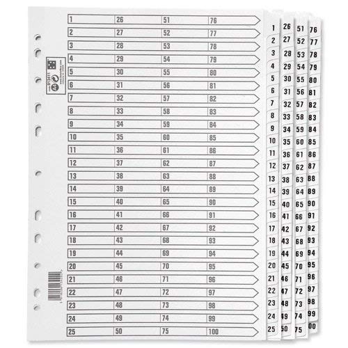 3 X Index 230 Micron Card with Clear Mylar Tabs 1-100 A4 White