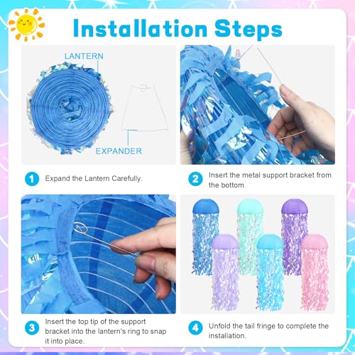 Image of Jelly Fish Paper Lanterns 6pcs Pink Purple Blue Paper Lanterns for Mermaid Theme Party Under The Sea Ocean Birthday Party Baby Shower Indoor Outdoor Party Decorations