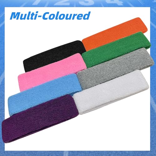 Image of Sweatbands Sport Headbands for Men & Women, 12 Pcs Sweat Head Bands Moisture Wicking Sport Headband Cotton Sweatbands for Basketball, Athletic Exercise, Running