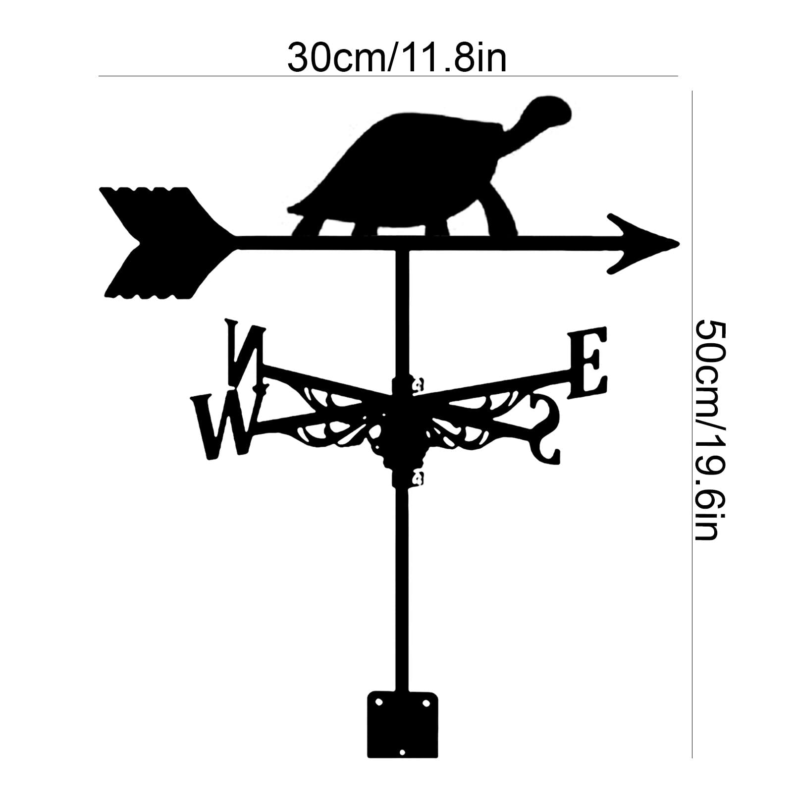 Girouette noire exquise en forme de tortue en métal pour installation de toit, indicateur de direction du vent pour jardin, terrasse, ferme, grange, garage, clôtures, décoration extérieure
