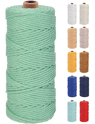 GOHOF Macrame Cord 3mm x 100m Premium Cotton Macrame Rope, 4 Strand Twisted Soft Cotton Cord, Perfect for Macrame Art Aqua Green